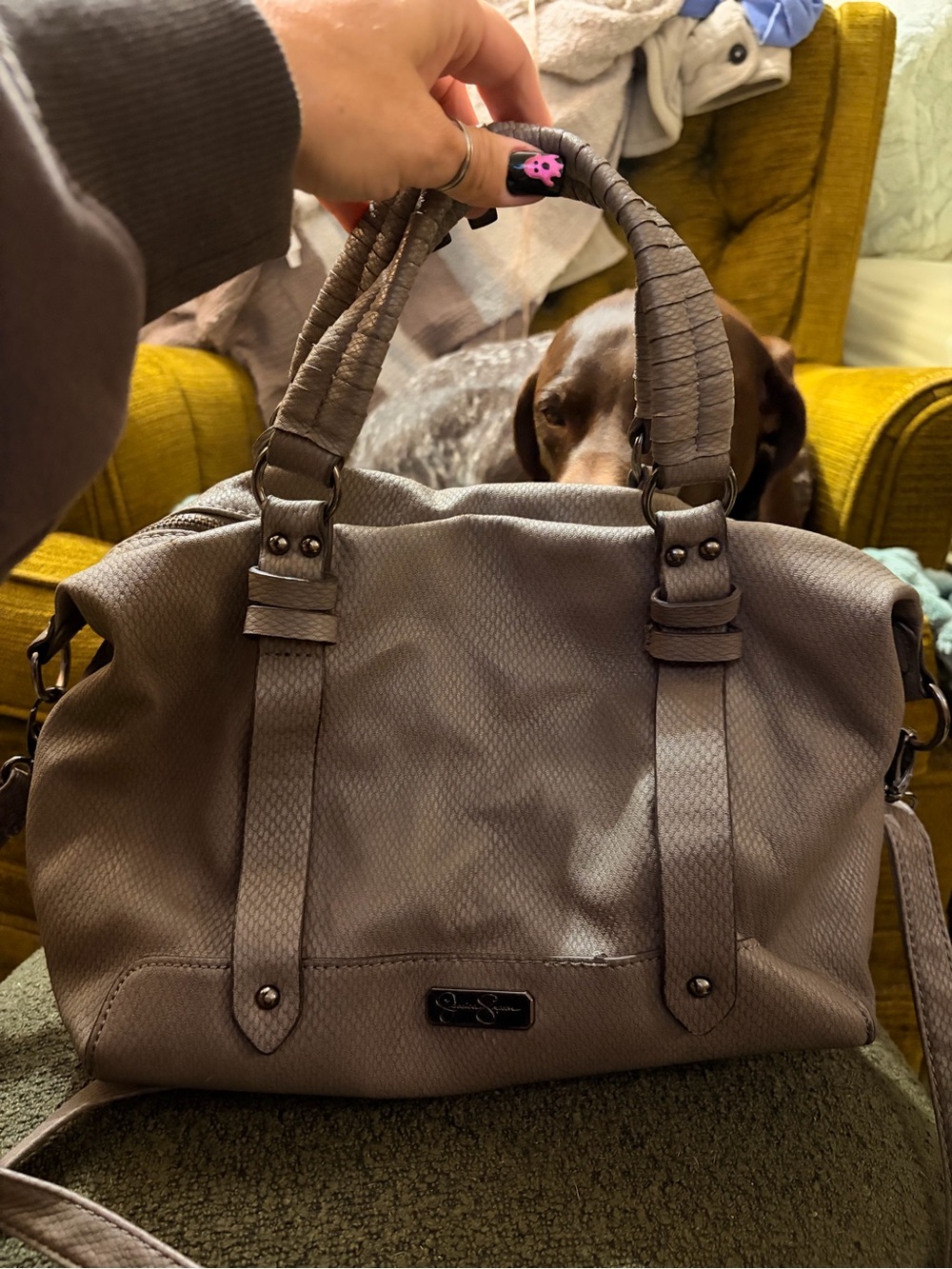 Jessica Simpson smoke grey Textured Satchel/crossbody Handbag
